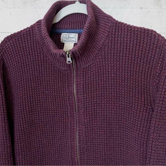 LL Bean Men’s Organic Cotton Waffle Knit Full Zip Cardigan Sweater XXL Tall - Picture 3 of 10